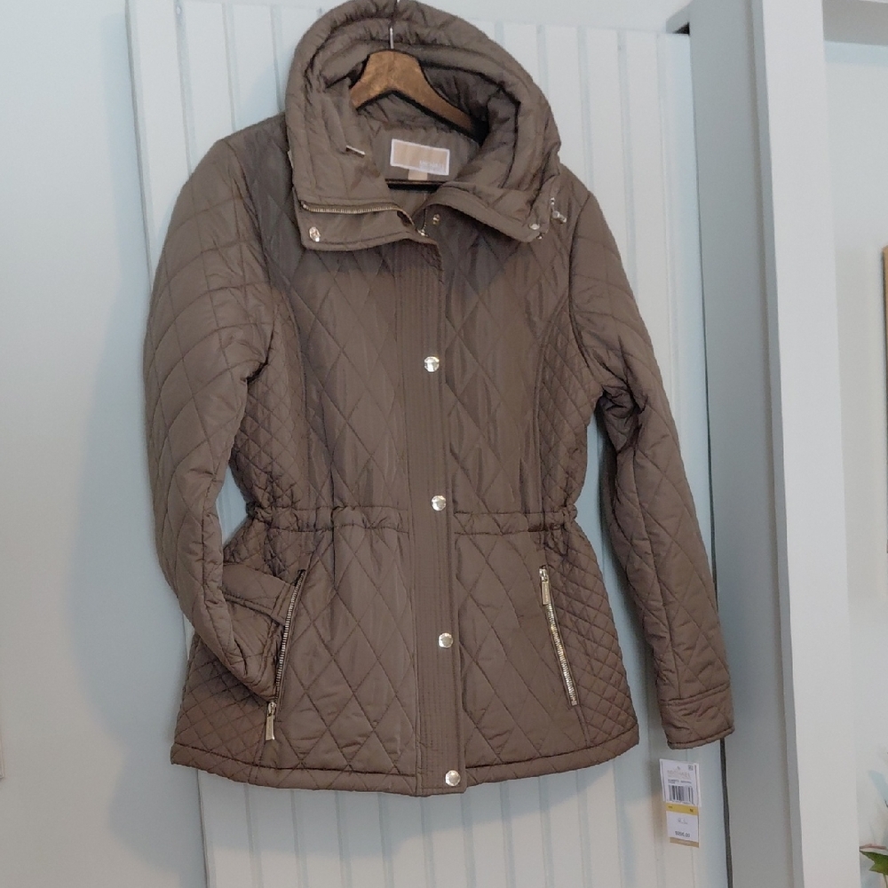 Michael Kors Taupe Quilted Puffer Jacket